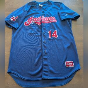 Rawlings Blue and Red Cleveland Indians Button-Up Jersey